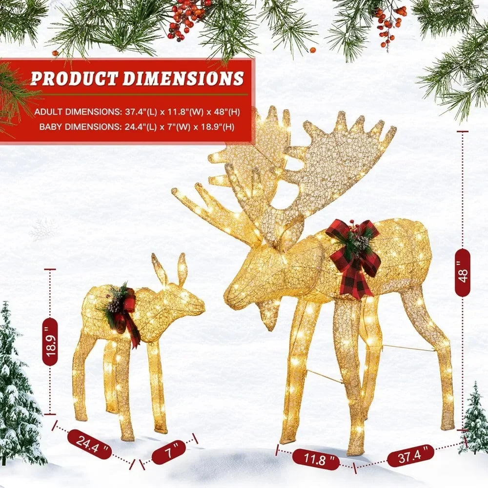 2-Piece Gold Christmas Decor Deer with 170 Warm White LED Lights