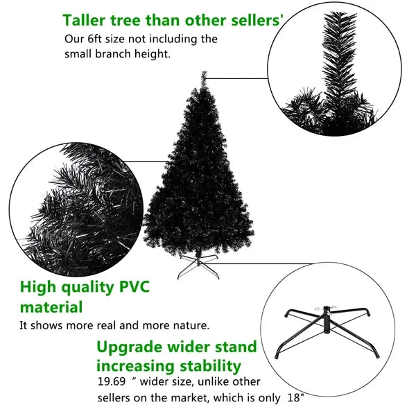 Black 1600 Branch Leaves Flame Retardant Durable Christmas Tree