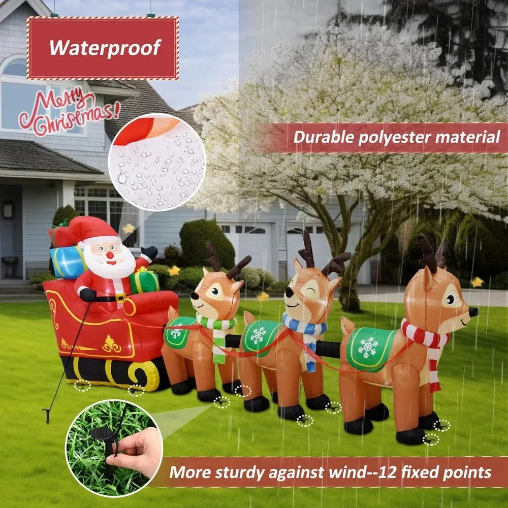 12 Ft  Inflatable Santa Claus on Sleigh and 3 Reindeer