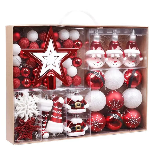 Red and White Clear Shatterproof Xmas Tree Decorations