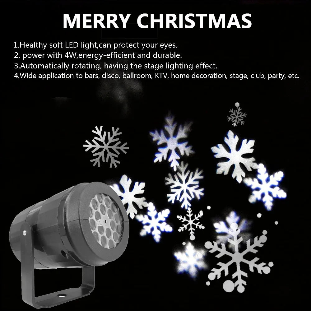 Snowflake Projector Rotating Dynamic White Snow Pattern