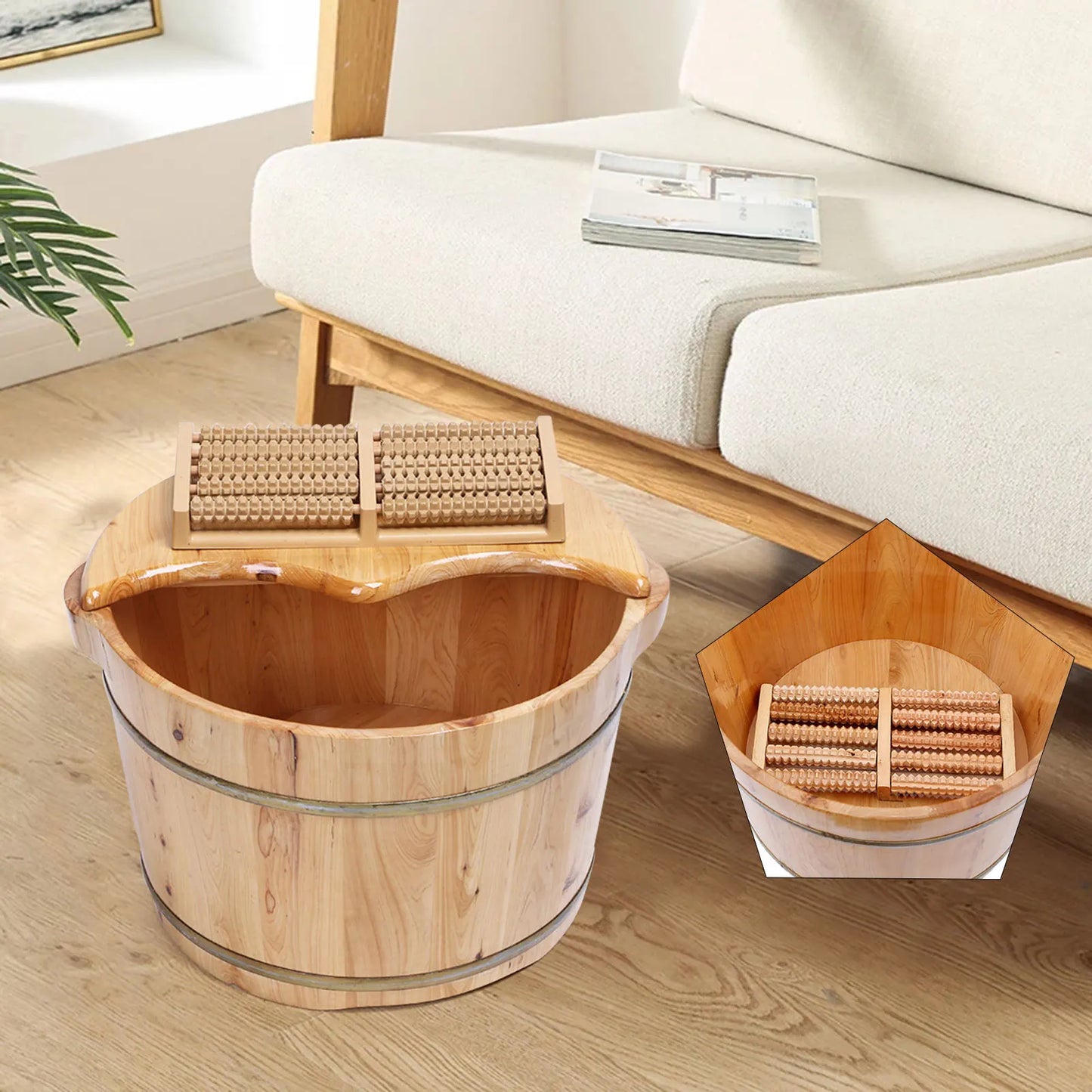 Wood Foot Tub with Massager and lid for Soaking Feet Spa Foot Care