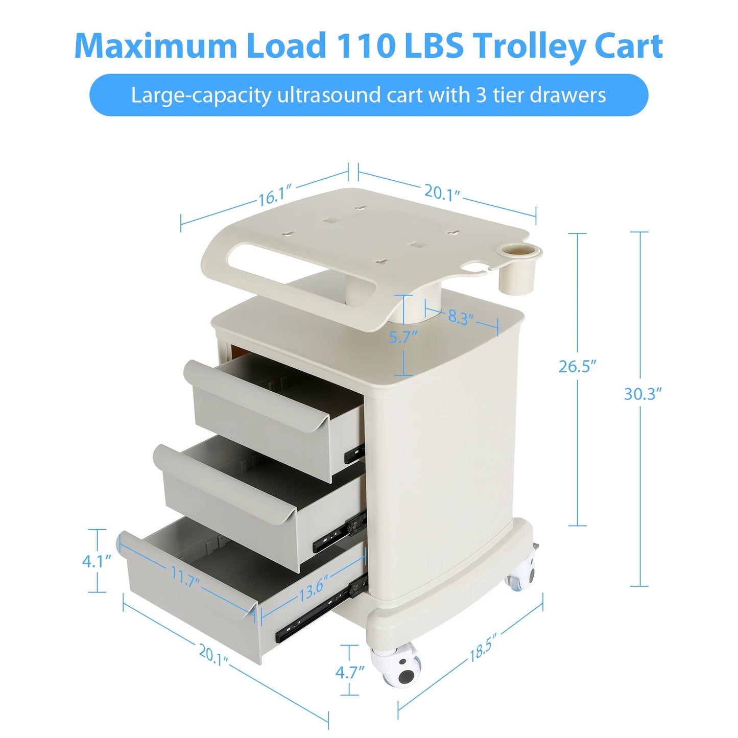 Beauty Salon/Medical Special Pedestal Rack Trolley  4 Silent Wheels