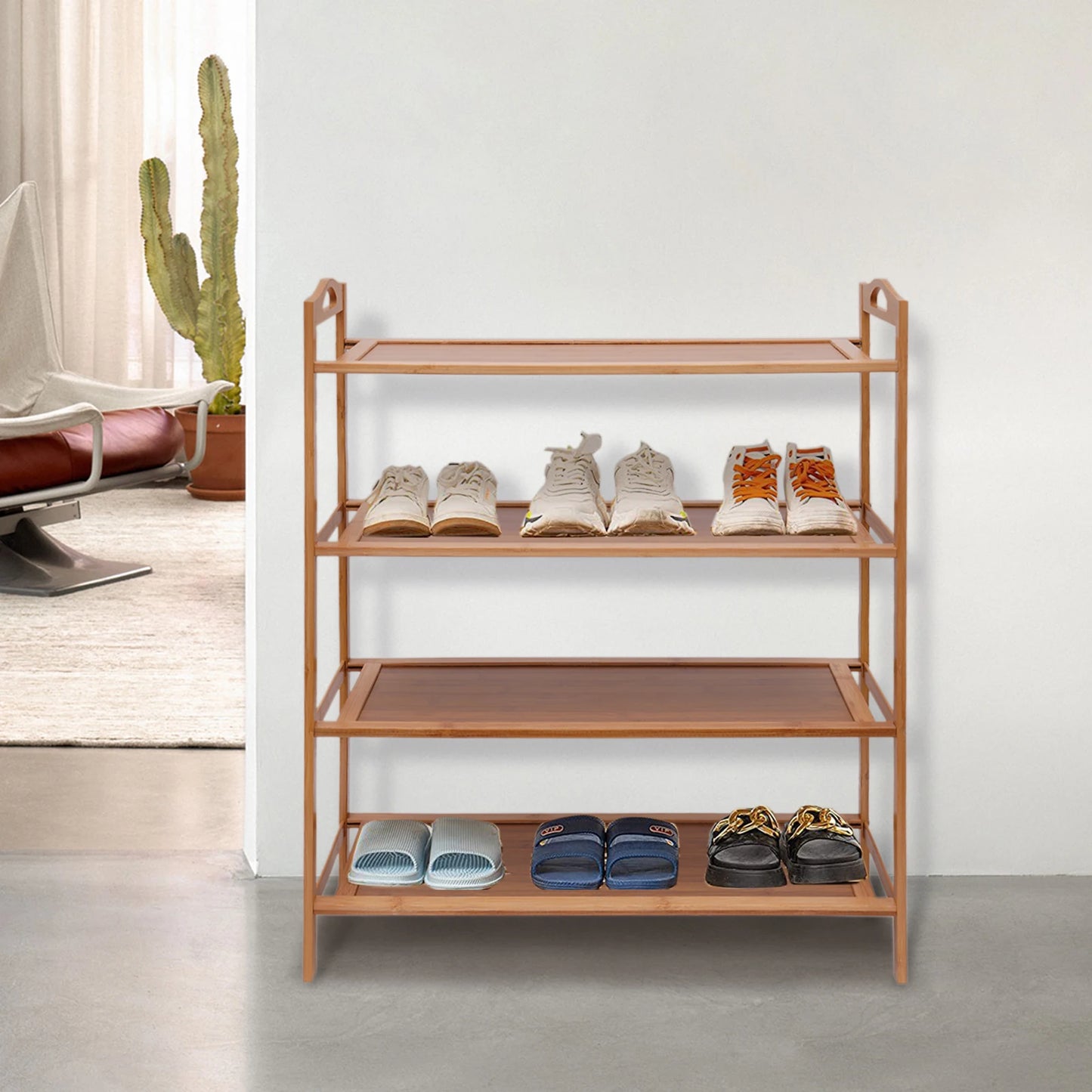 4-tier Natural Open Shoe Organizer For Entryway, Hallway & Closet