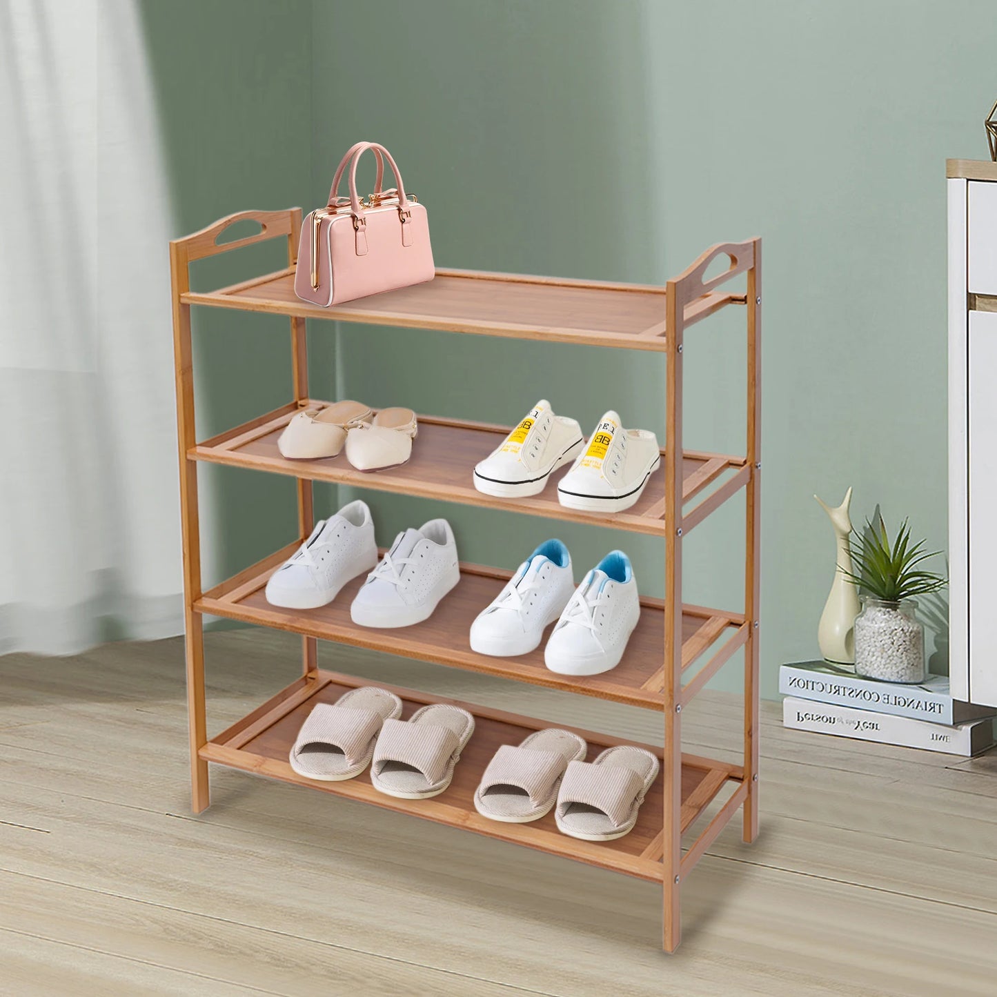 4-tier Natural Open Shoe Organizer For Entryway, Hallway & Closet