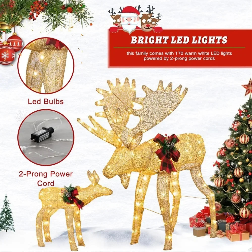 2-Piece Gold Christmas Decor Deer with 170 Warm White LED Lights