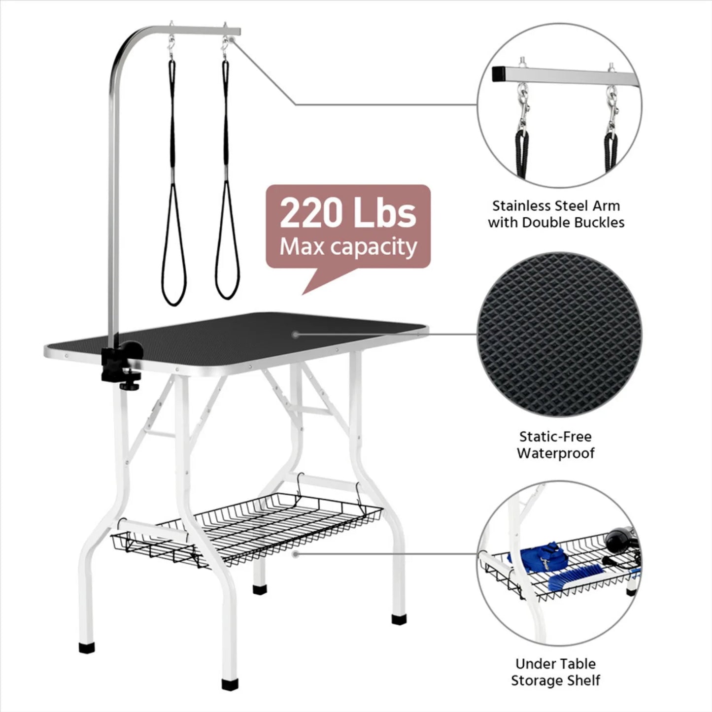 36" Foldable Dog /Cat Trimming Table w/ Tool Shelf