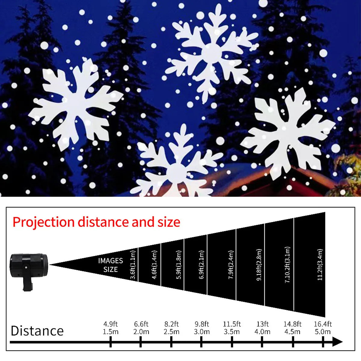 Snowflake Projector Rotating Dynamic White Snow Pattern