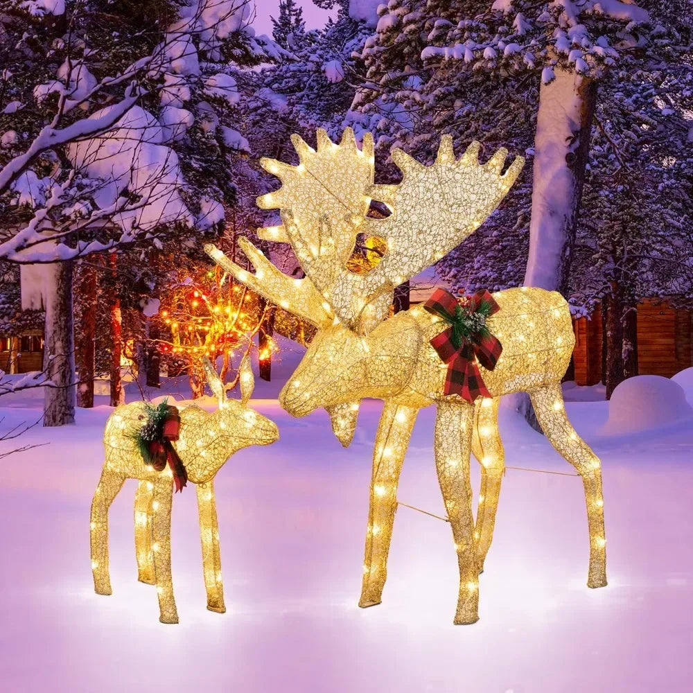 2-Piece Gold Christmas Decor Deer with 170 Warm White LED Lights