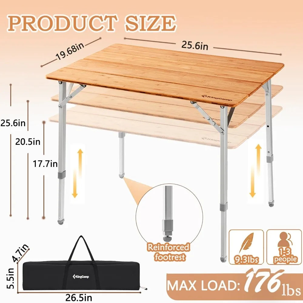 Bamboo Folding Table with Adjustable Height