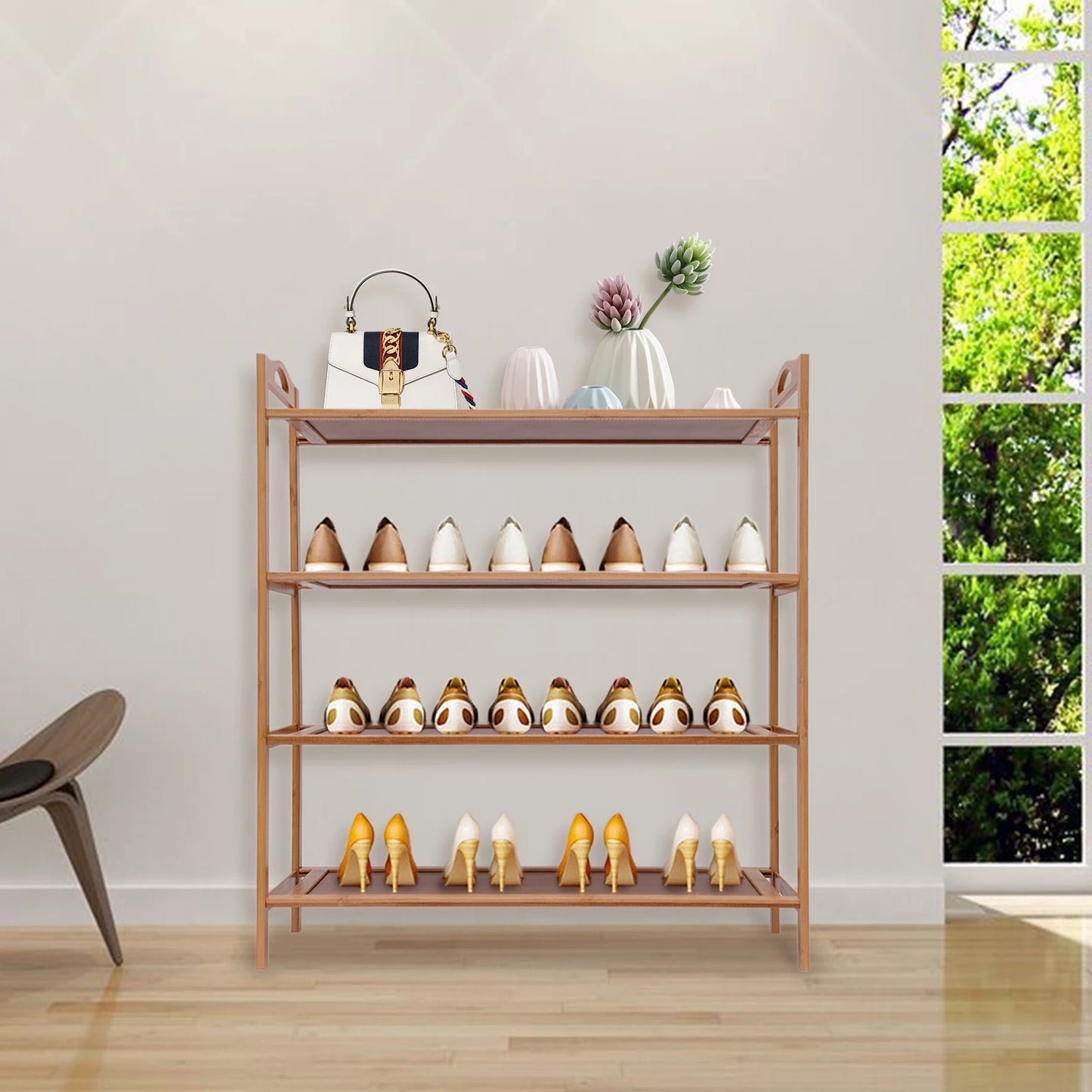 4-tier Natural Open Shoe Organizer For Entryway, Hallway & Closet