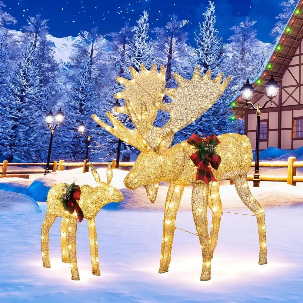 2-Piece Gold Christmas Decor Deer with 170 Warm White LED Lights