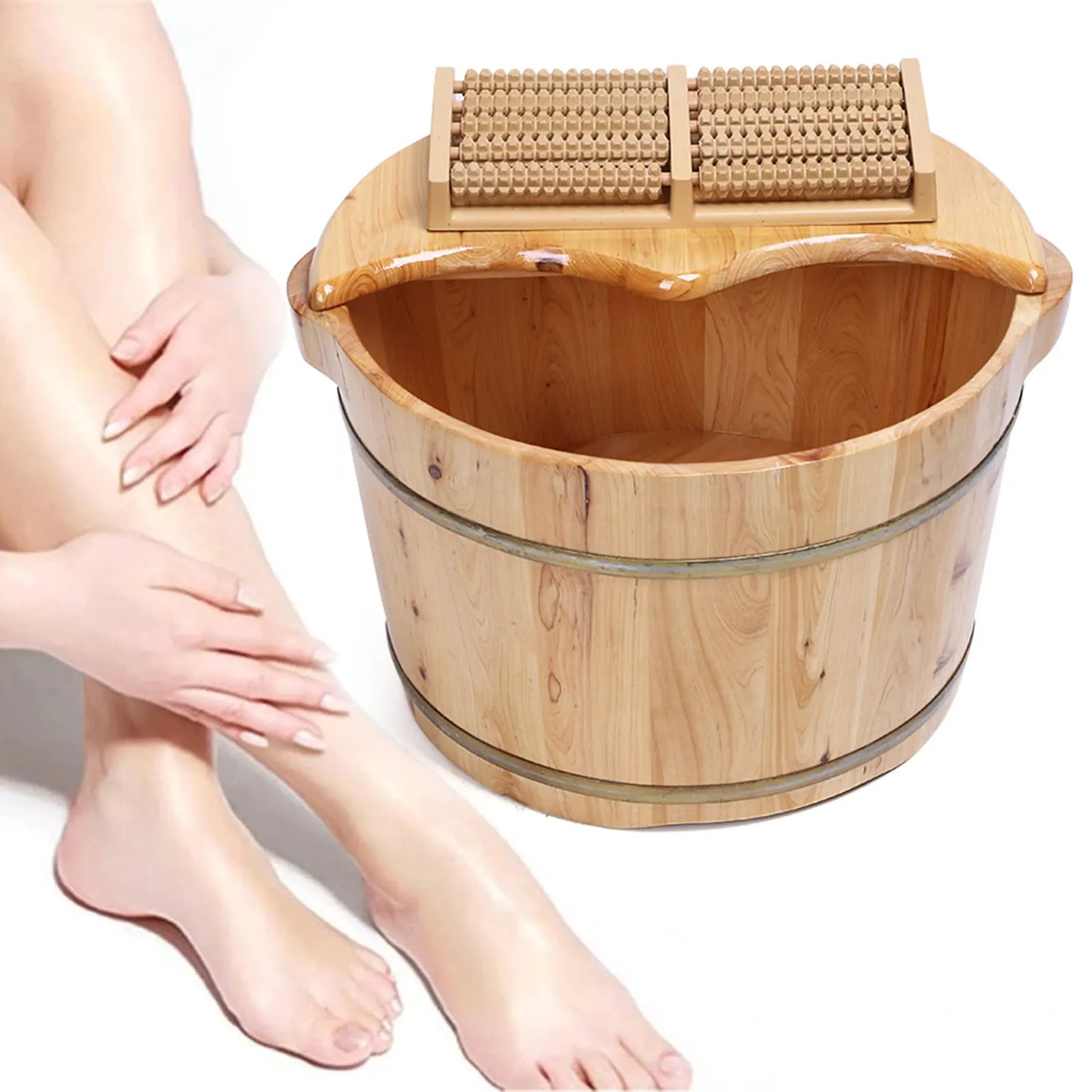 Wood Foot Tub with Massager and lid for Soaking Feet Spa Foot Care